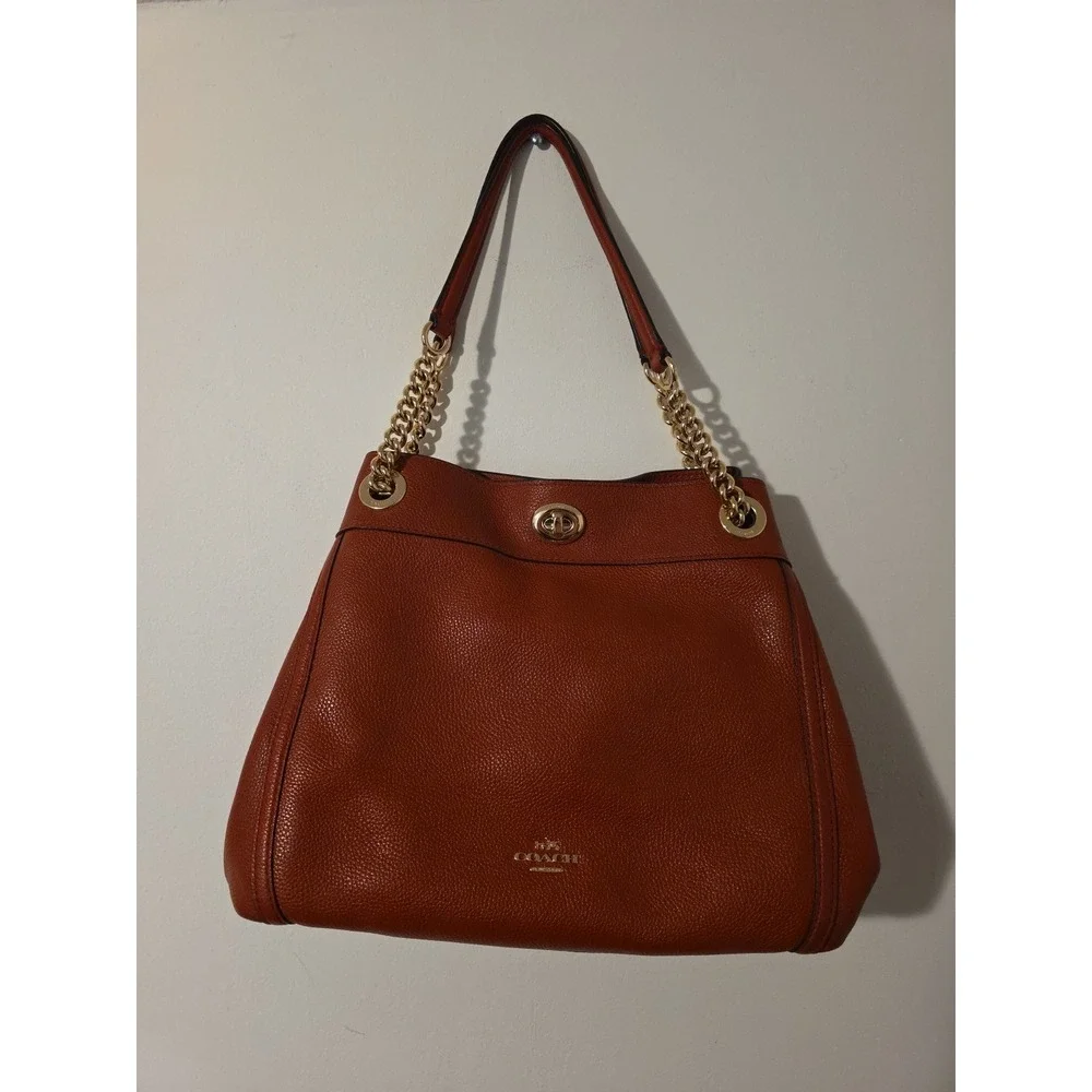 Coach 36855 TURNLOCK EDIE Orange SHOULDER BAG IN LEATHER LI /Terracotta